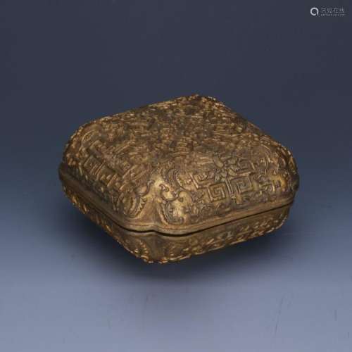 A carved lovely gilt bronze square box