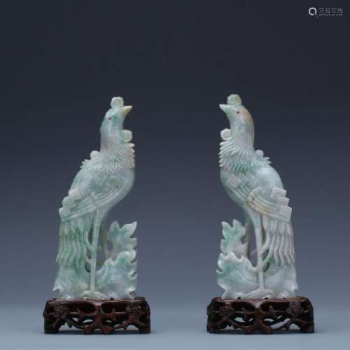 A pair carved jadeite phoenix figures