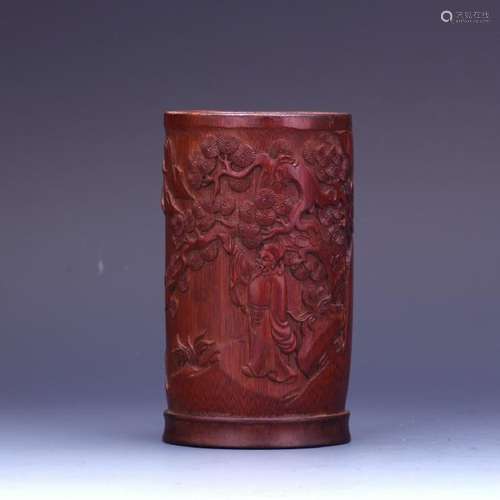 A bamboo carved brush pot