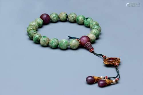 A nice carved carved jadeite beaded rosary; Republic