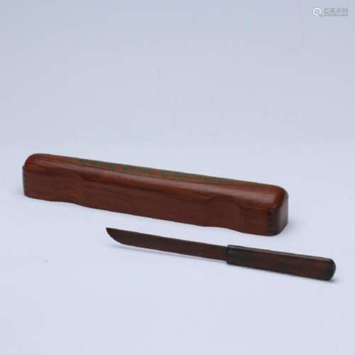 An old unusual wooden paper cutting knife with box