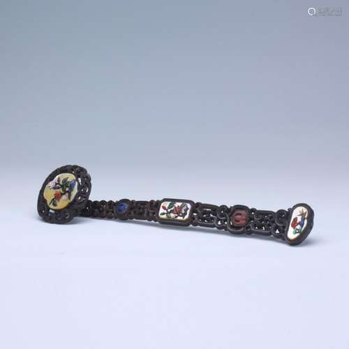 A nice mother of pearl inlaid zitan Ruyi sceptre