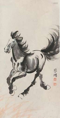 An ink on paper painting, horse