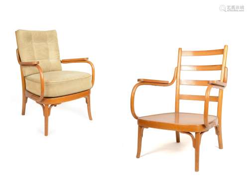 PAAR RUHEFAUTEUILS A403F MIT ORIGINALEN POLSTERN. Thonet Mundus AG. Ab 1927. Entwurf Josef Frank,