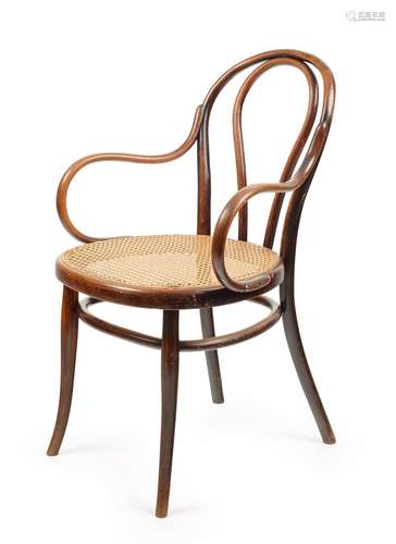 HALBFAUTEUIL NR.18. Gebrüder Thonet. Wien. Um 1880. Buchenholz, massiv gebogen, Geflecht. 87,