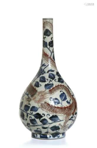 Chinese Large Blue/White Copper Red Bottle Vase