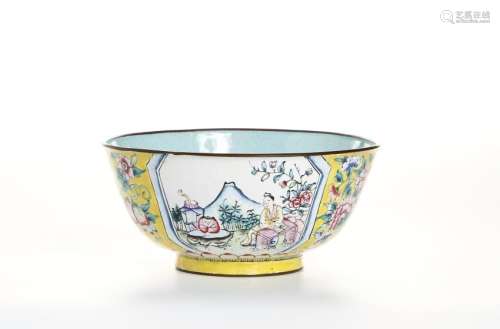 Chinese Yellow-Ground Cloisonne Bowl