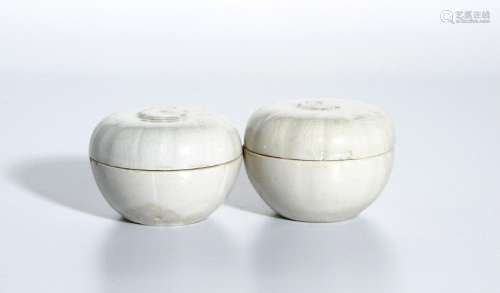 Pair of Chinese Qingbai Melon-Form Boxes