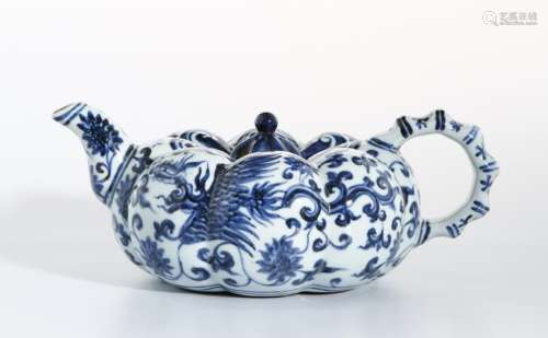 Chinese Blue and White 'Pumpkin' Teapot and Cover