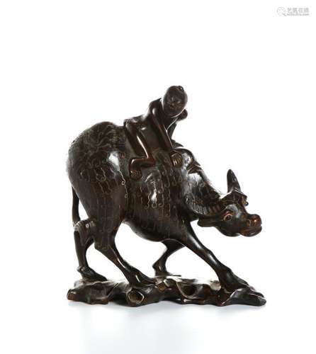 Chinese Wood Carving of a Boy on a Buffalo