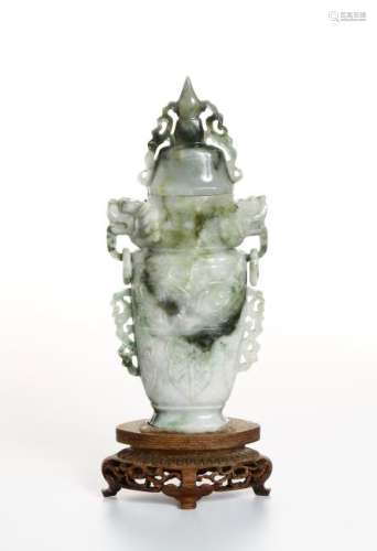 Chinese Jadeite Archaistic Vase and Cover
