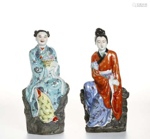 Pair of Chinese Famille Rose Figures