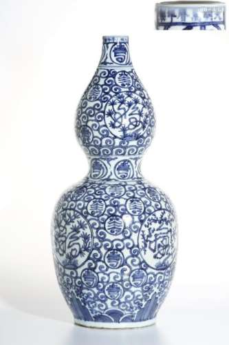 Massive Blue/White 'Shou' Double-Gourd Vase