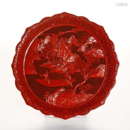 Chinese Cinnabar Lacquer Barbed Dish
