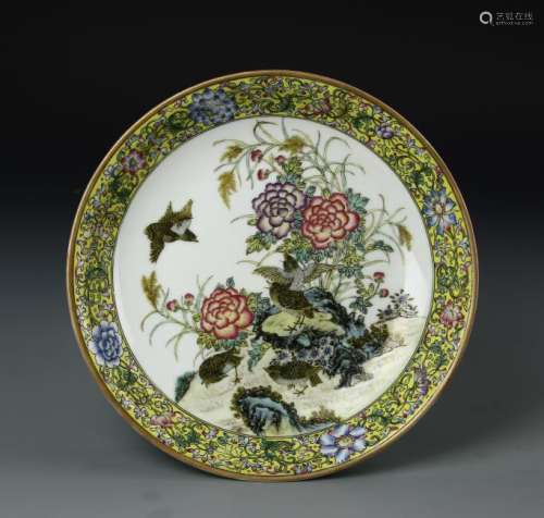 Chinese Famille Rose 'Birds and Flowers' Dish