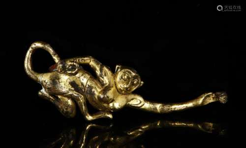 Chinese Gilt Copper Buckle of Monkey