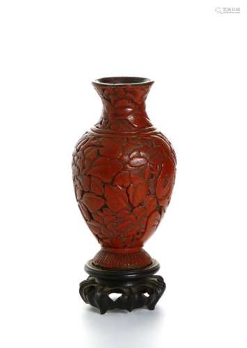 Chinese Cinnabar Lacquer Baluster Vase