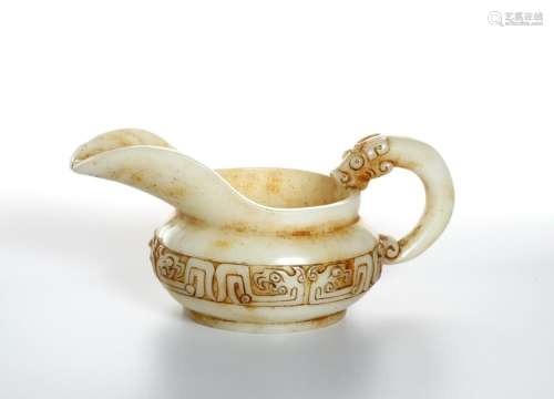 Chinese Celadon and Russet Archaistic Jade Pouring
