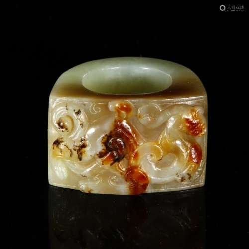 Chinese Carved Hetian Jade Archer Thumb Ring