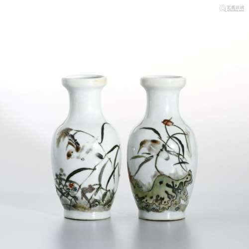 Pair of Chinese Qianjiang-Style Vases