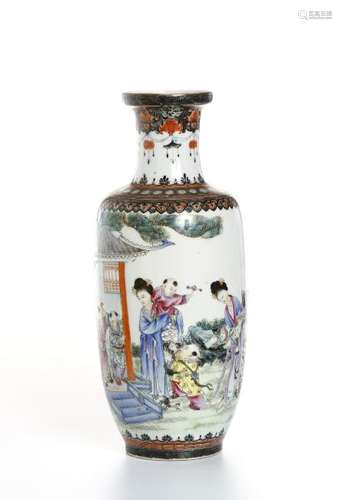 Chinese Famille Rose Rouleau Vase