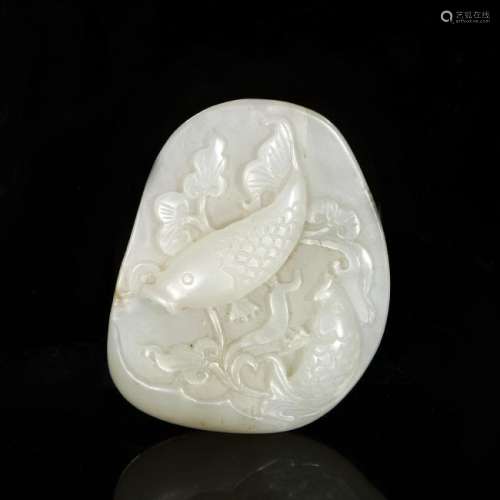 Chinese Carved Hetian White Jade of Fishes