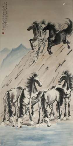 Chinese Scroll Painting of Horses