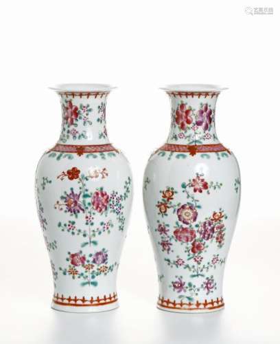 Pair of Chinese Famille Rose 'Floral' Vases
