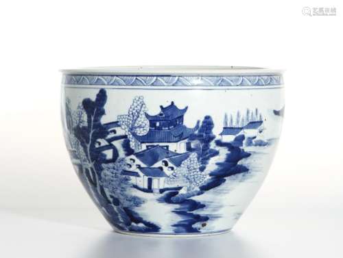 Chinese Blue and White 'Landscape' Jardinieres