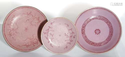 Three Chinese Pink Ground Dishes