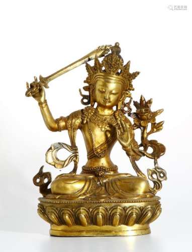 Chinese Gilt Bronze Figure of Manjushri