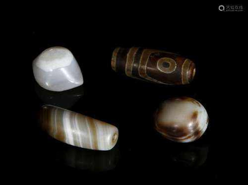 Four Chinese Dzi Beads