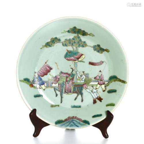 Chinese Celadon-Ground Famille Rose Charger