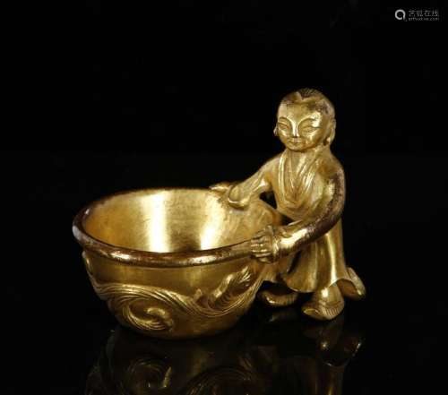 Chinese Gilt Bronze Figural Brush Washer
