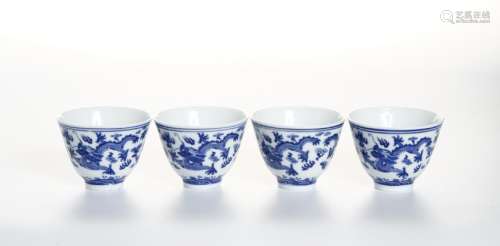 Chinese Four Blue and White Cups
