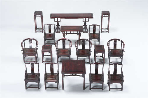 紅木袖珍桌椅家具一套 十七件