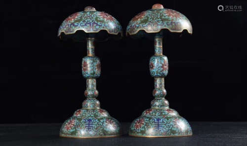 A PAIR OF OLD TIBETAN CLOISONNE COLORED GOBLETS