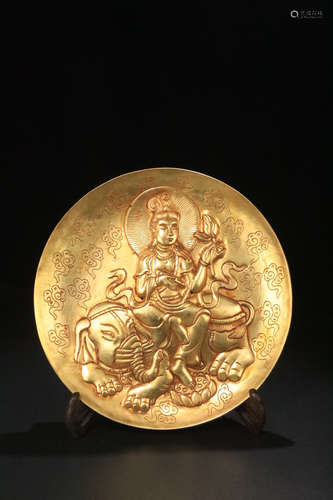 17-19TH CENTURY, A BUDDHA DESIGN GILT BRONZE PLATE, QING DYNASTY