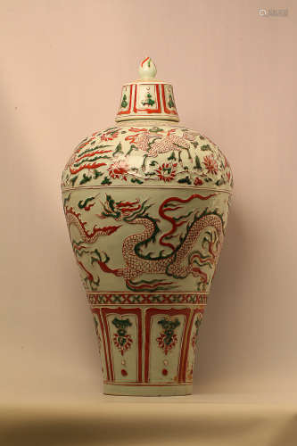 14-16TH CENTURY, A BEAST&PHOENIX PARTTEN COVERED JAR, MING DYNASTY