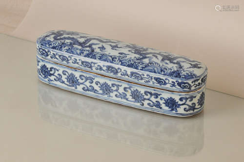 A BLUE FLORAL PATTERN STUDY ROOM RECTANGLE BOX
