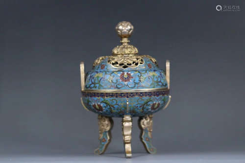 17-19TH CENTURY, A CLOISONNE DOUBLE-EAR CANSER, QING DYNASTY