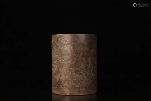 AN OLD TIBETAN VERSE DESIGN PURPLE CLAY BRUSH CONTAINER