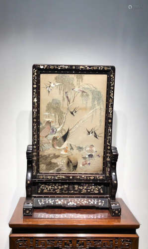 17-19TH CENTURY, A FLORAL&BIRD PATTERN TABLE SCREEN, QING DYNASTY
