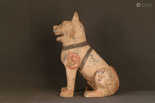 206 BC–220 AD, A DOG DESIGN POTTERY FIGURE, HAN DYNASTY