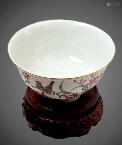 17-19TH CENTURY, A FAMILLE ROSE FLOWER&BIRD PATTERN BOWL, QING DYNASTY