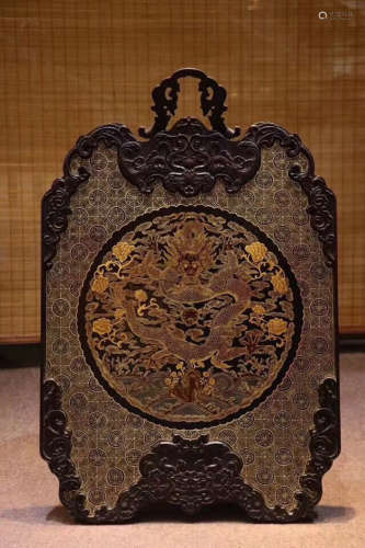 A DRAGON PATTERN ROSEWOOD HANGING PANEL