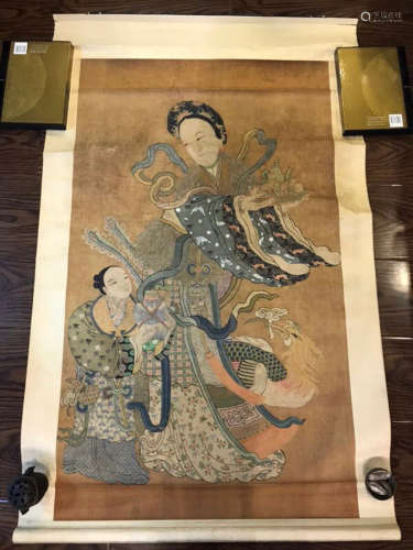 17-19TH CENTURY, A FIGURE PATTERN SILK HANGING PANEL, QING DYNASTY