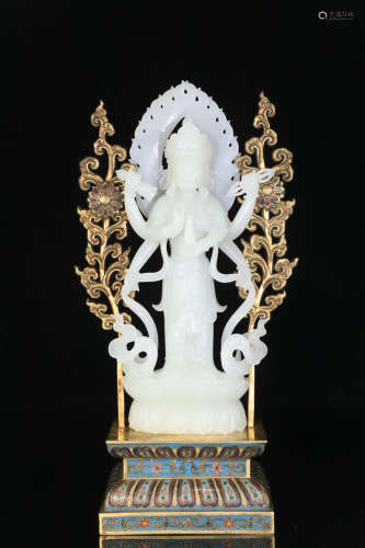 17-19TH CENTURY, A GUANYIN HETIAN JADE ORNAMENT, QING DYNASTY