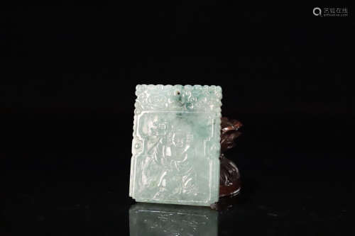 18-19TH CENTURY, A STORY DESIGN JADEITE PENDANT, LATE QING DYNASTY