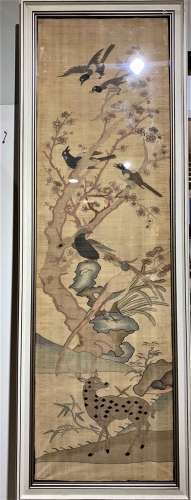 17-19TH CENTURY, A FLORAL&BIRD PATTERN SILK ARTWORK, QING DYNASTY
